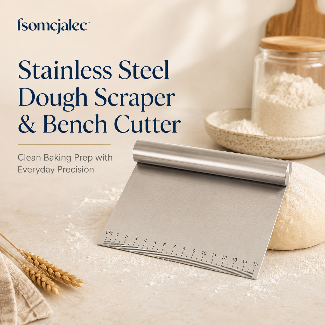 fsomcjalec™ Stainless Steel Dough Scraper & Bench Cutter | Baking Tool for Bread, Pizza & Pastry Prep