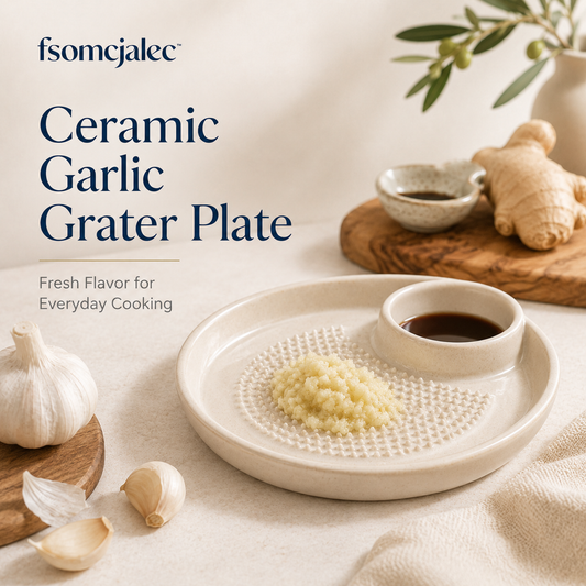 fsomcjalec™ Ceramic Garlic Grater Plate | Ginger Grater, Garlic Dish & Dipping Bowl for Home Cooking