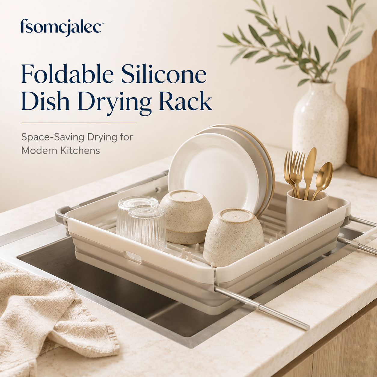 fsomcjalec™ Foldable Silicone Dish Drying Rack | Over-the-Sink Roll-Up Rack for Small Kitchens