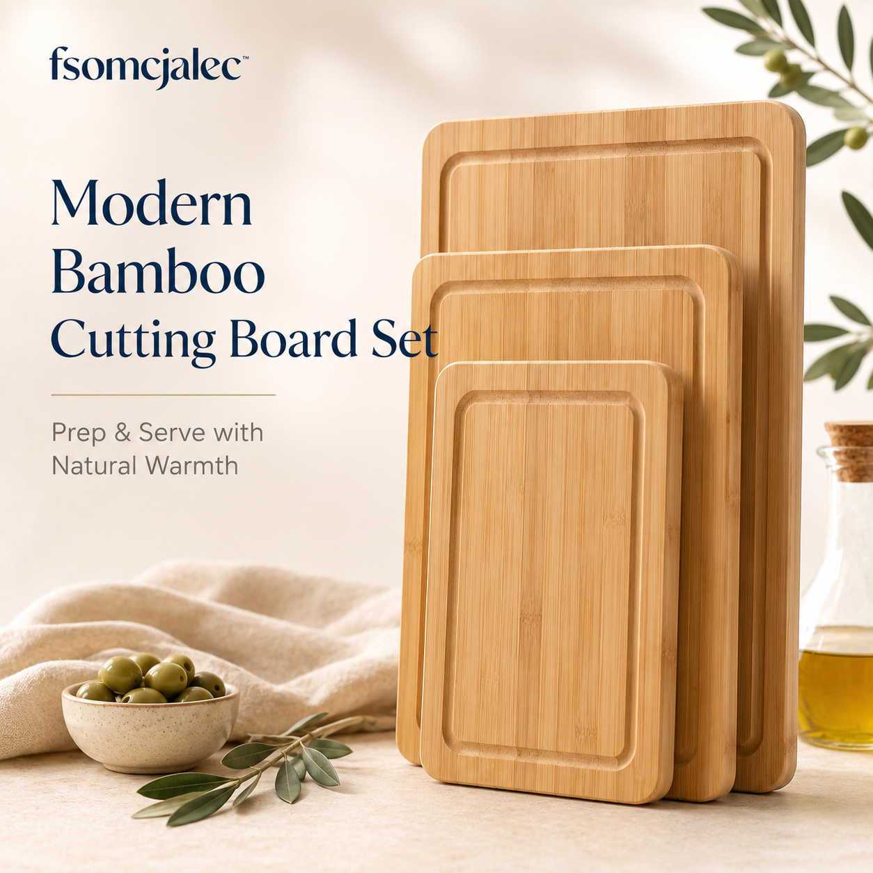 fsomcjalec™ Modern Bamboo Cutting Board Set | Reversible Chopping Boards for Meal Prep & Serving