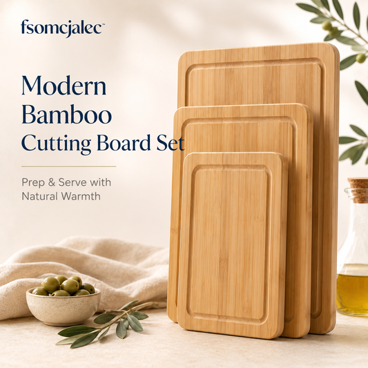 fsomcjalec™ Modern Bamboo Cutting Board Set | Reversible Chopping Boards for Meal Prep & Serving
